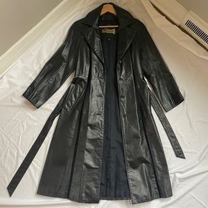 vintage 60s black leather trench coat
